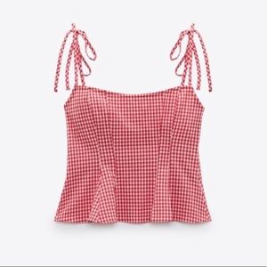 Zara Red Gingham Peplum Top